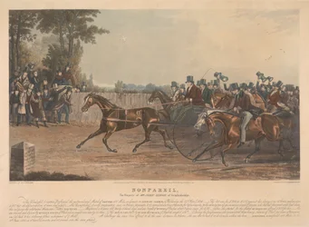 "Nonpareil" / Het Eigendom van de Heer John Dixon van Knightsbridge / Dit Wonderbaarlijke Schepsel, Voerde de ongekende Wedstrijd uit, van 100 mijl draven in harnas op Sunbury Common, op woensdag 27 april 1836.