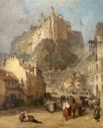 Kasteel van Edinburgh vanaf de Grass Market, Schotland
