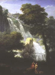 Een Zicht op de Watervallen van Terni met Klassieke Figuren op de Voorgrond