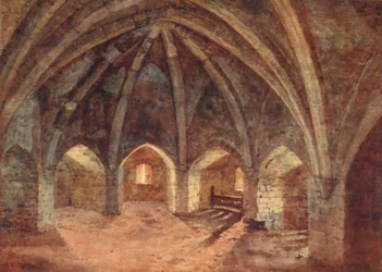 De crypte van de Curfew Tower (kleur litho)