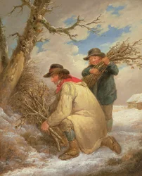 Takverzamelaars in de sneeuw