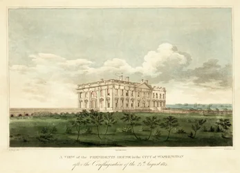 Een uitzicht op het Presidentenhuis in de stad Washington na de brand van 24 augustus 1814