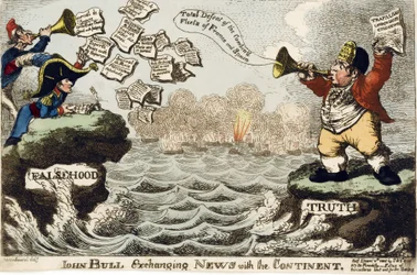 John Bull (icoon van de Britse natie) wisselt nieuws uit met het continent