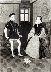 Portret van Filips II van Spanje en koningin Maria I, gegraveerd door Joseph Brown, 1812