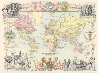 Kaart van het Britse wereldrijk, uit Castle Line Atlas van Zuid-Afrika