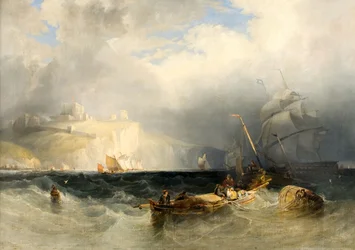 Franse vissersboten in een stormwind bij Dover