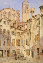 De kerk van de Frari, Venetië, vanaf de Campiello San Rocco, 1854