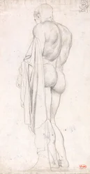 Achteraanzicht van een staande klassieke mannelijke figuur