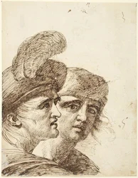 De hoofden van twee mannen  (achterzijde: Studie voor De beschuldiging van Susanna)