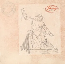 Zittende figuur met opgeheven arm
