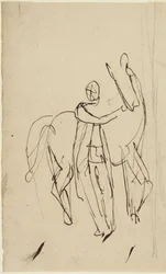 Studie voor een portret van een staande man met een paard