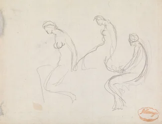 Drie studies van een zittende vrouw