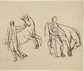 Twee studies voor een portret van een man met een paard