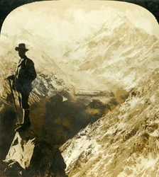 Mount Cook, en de kop van de Hooker-gletsjer, Nieuw-Zeeland, ca. 1909