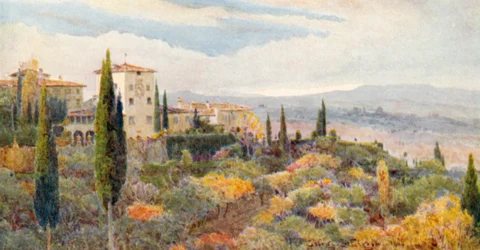 Een Toscaanse villa (kleurenlitho)