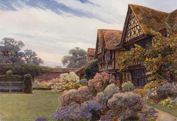 Het voorplein, Great Tangley Manor, Surrey (kleurenlitho)