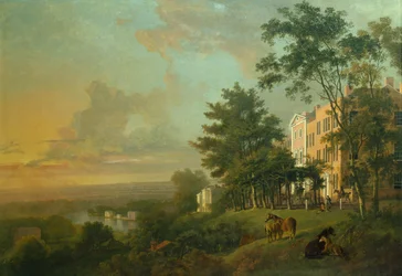 Een uitzicht op de Theems vanaf het koninklijk terras, Richmond Hill, Londen