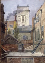De toren van de kerk van St George Botolph Lane, City of London, ca. 1830