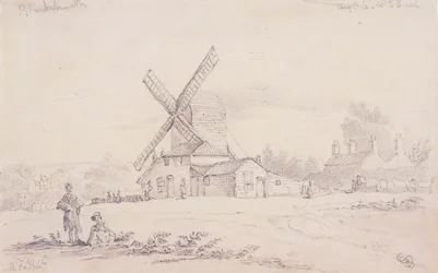 Uitzicht op molen met een windmolen op Blackheath, Greenwich, Londen, 1833