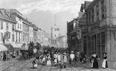 Marktdag in Dartford, Kent, gegraveerd door Henry Adlard, c.1830