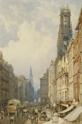 Fleet Street Kijkend naar Temple Bar met Oude St. Dunstans en St. Clement Danes, 1834