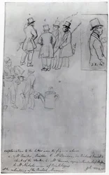 Bouwers en landmeters bij de herbouw van het British Museum, 1844