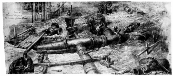 Bouw van Gemeenschappelijke Riolen op Holborn, 1845