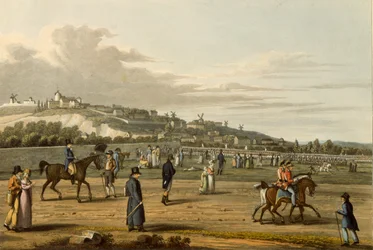 Beoordeling van de Engelse Troepen bij Montmartre door de Hertog van Wellington, 21 oktober 1815, gegraveerd door M. Dubourg