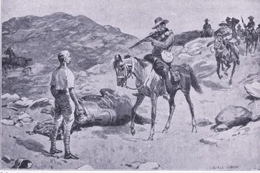 Een dappere daad op de mars naar Hoopstad, Na Pretoria: De Guerrillaoorlog gepubliceerd door Harmsworth Bros Limited 1901