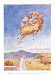 De gouden ram nam hen op zijn rug en verdween, uit The Heroes gepubliceerd door George Allen en Unwin 1929