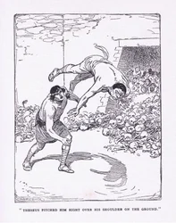 De zee gooide hem recht over zijn schouder op de grond, uit The Heroes gepubliceerd door George Allen en Unwin 1929