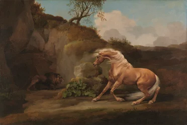 Paard geschrokken door een leeuw