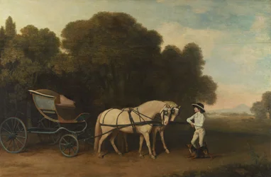 Phaeton met een paar crèmekleurige pony