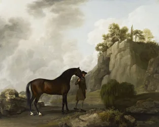 De Arabische hengst van de markies van Rockingham (geleid door een stalknecht bij Creswell Crags)