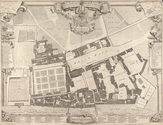 Een opmeting en grondplan van het Koninklijk Paleis in Whitehall