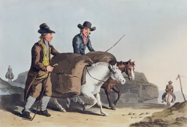 Stofmakers die stof naar de markt brengen, uit 