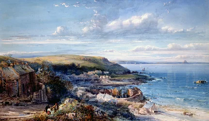 Een Vissersdorp in Mounts Bay (Mousehole) 1860