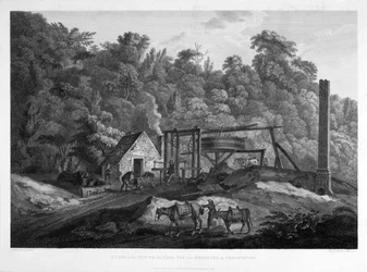 Een uitzicht op de monding van een kolenmijn bij Broseley in Shropshire, gegraveerd door Francis Chesham, 1788