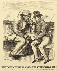 Bootpassagiers lijden aan zeeziekte. George du Maurier cartoon uit 