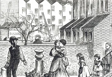 Cartoon over de snelle stedelijke uitbreiding en Jerry-building