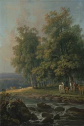Paarden en vee bij een rivier