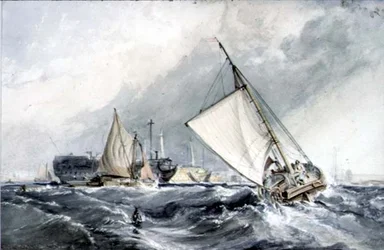 Oude Oorlogsschepen voor Anker: boten in een Storm