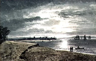 Uitzicht op de rivier Adur met New Shoreham in de verte