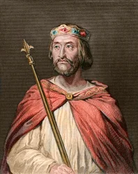 Portret van Karel III de Eenvoudige (879-929), koning van de Franken - gravure naar Georges Rouget (1783-1869)