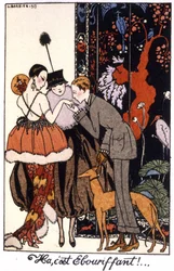 Handkus, elegantie nacht in Parijs, gravure 1917