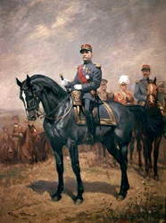 Portret van maarschalk Ferdinand Foch te paard