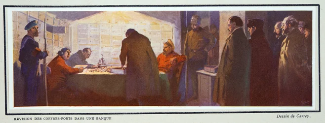 Binnen een bankkluis tijdens de Revolutie, uit Histoire des Soviets, pub. 1922