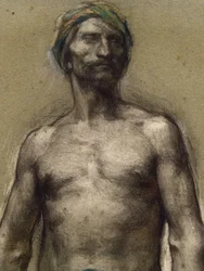 Studie van naakte man met tulband (detail) (circa 1888). George Desvallieres (1861-1950). Pastel op papier. Musée des Beaux-Arts de la Ville de Paris, Petit Palais.