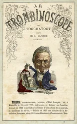 Adolphe THIERS (1797-1877) illustratie uit "Le Trombinoscope", een satirisch politiek tijdschrift van Leon-Charles Bienvenu, bekend als Touchatout (1835-1910) monografie N. 2, Parijs