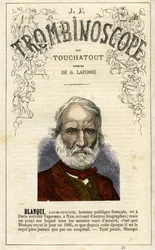 Louis-Auguste BLANQUI (1805-1881) - illustratie uit "Le Trombinoscope", een satirisch politiek tijdschrift van Leon-Charles Bienvenu, bekend als Touchatout (1835-1910) , monografie. 27, Parijs, maart 1872